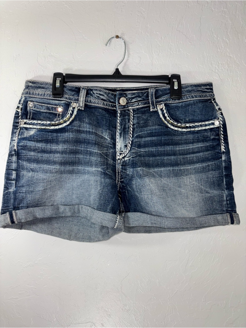 Shyanne Dark Blue Washed Denim Cuffed Shorts